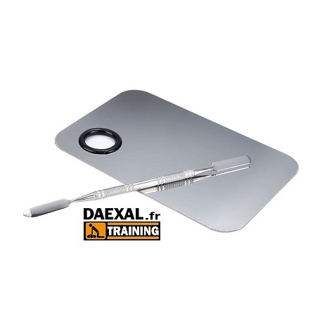 Plaque et spatule inox pour maquillage secourisme